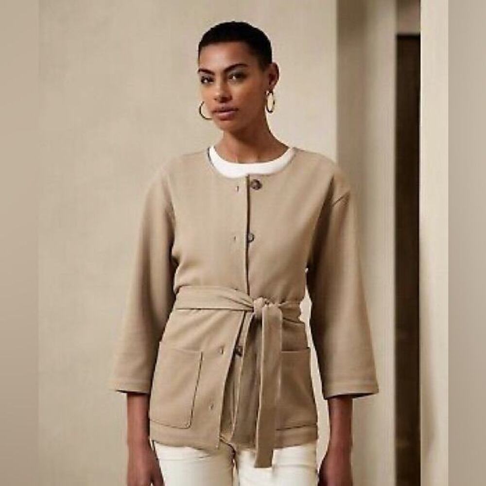 Banana Republic Twill Knit Belted Utility Jacket Tan XXL